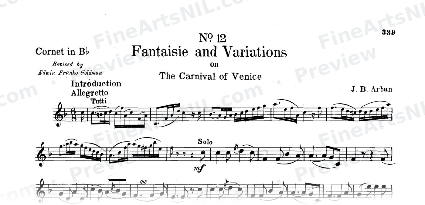 14 Celebrated Fantaisies and Airs Variés / No. 11 / Fantaisie and Variations on "The Carnival of Venice"